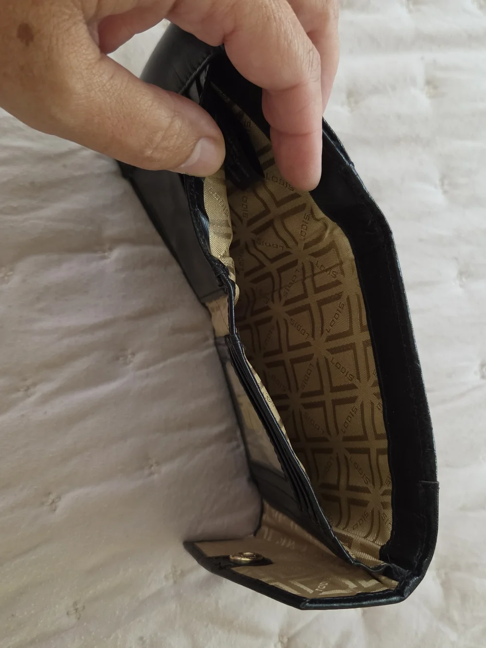 Lodis Black Leather Compact Wallet with Gold Snap